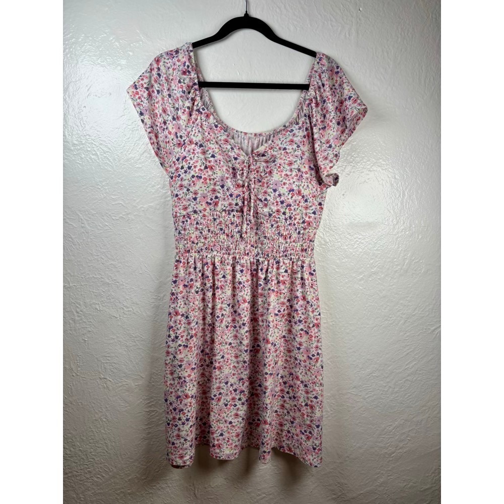 Floral Dress Juniors Large 11-13 Pink Smocked Flutter Sleeve Ditsy Cottagecore